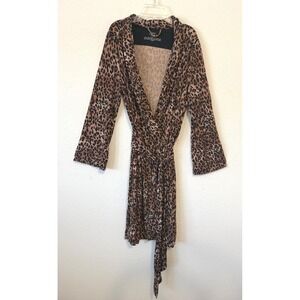 Soma Leopard Print Robe S/M Soft Belted Lounge‎ Bathrobe Pockets Comfy Cozy